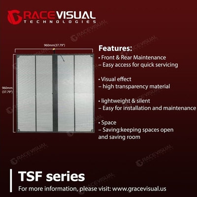 TSF 시리즈 P3.97.8 투명 LED 디스플레이 3840Hz 갱신 속도, 500×1000mm 패널, 고해상도 시각적 기능에 이상적입니다.