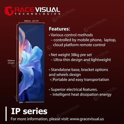P2.5mm 실내 LED 포스터 640x1920mm UHD 디스플레이, 3840Hz 리프레시, 와이파이 제어, 브래킷과 바퀴가 있는 모바일 스탠드